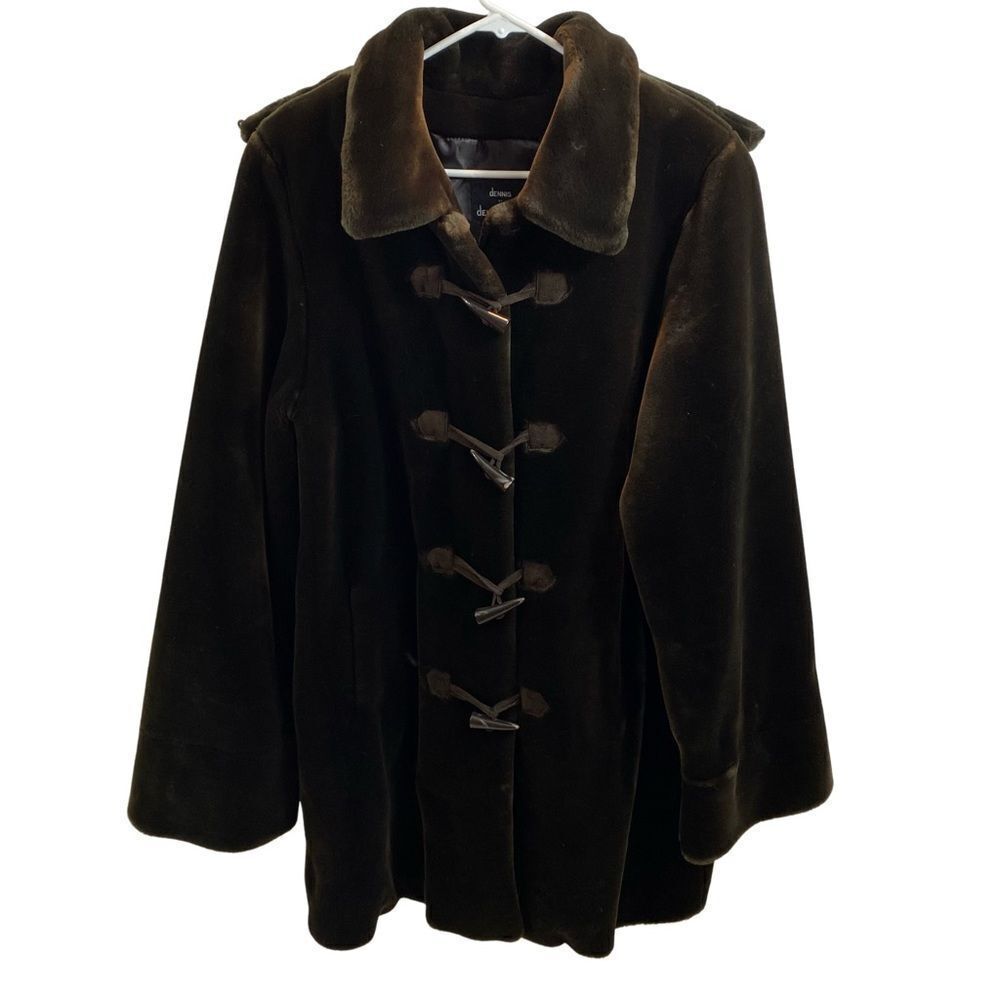 Ladies Dennis by Dennis Basco Brown Faux Fur Jacket with Hood Size Medium